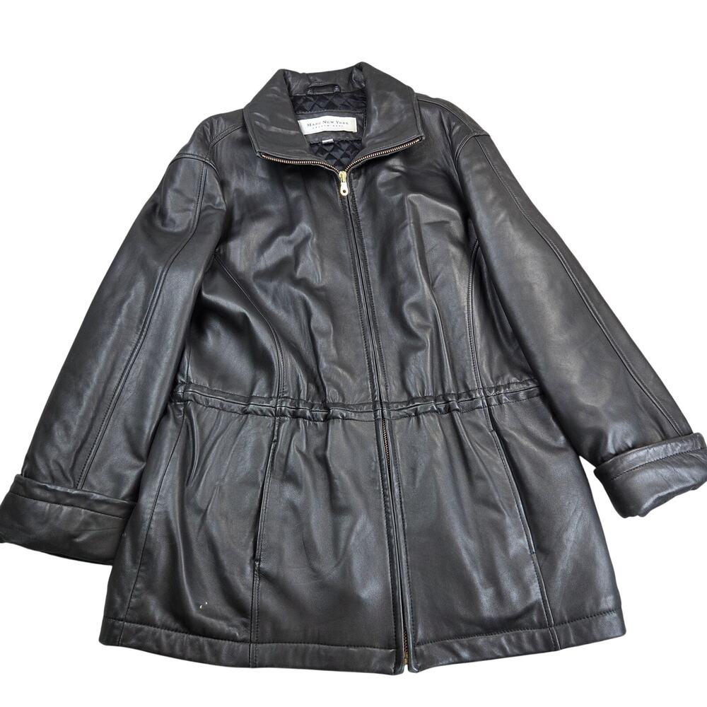 Marc New York Andrew Marc Women's L Black Leather Thermolite Car Coat Jacket